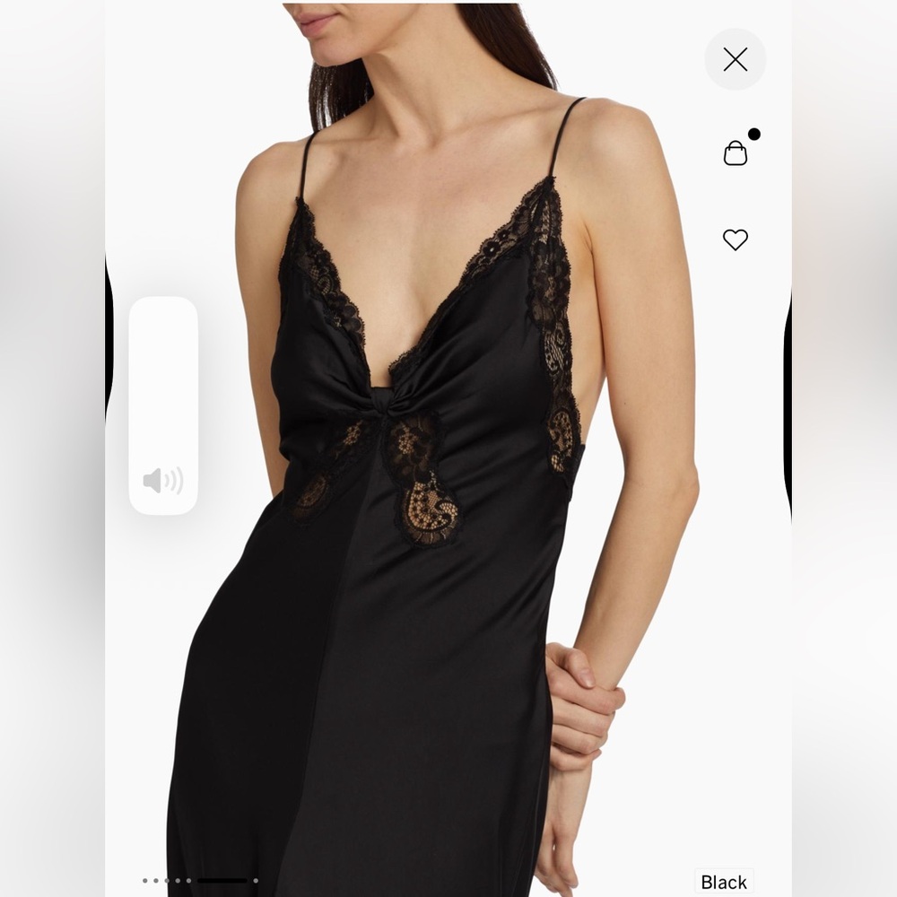 Ronny Kobo Satin Black midi-Lace Slip Dress